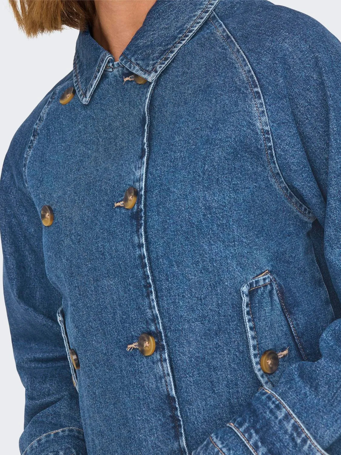 ONLY - Denim kort trenchcoat - Blue denim - April