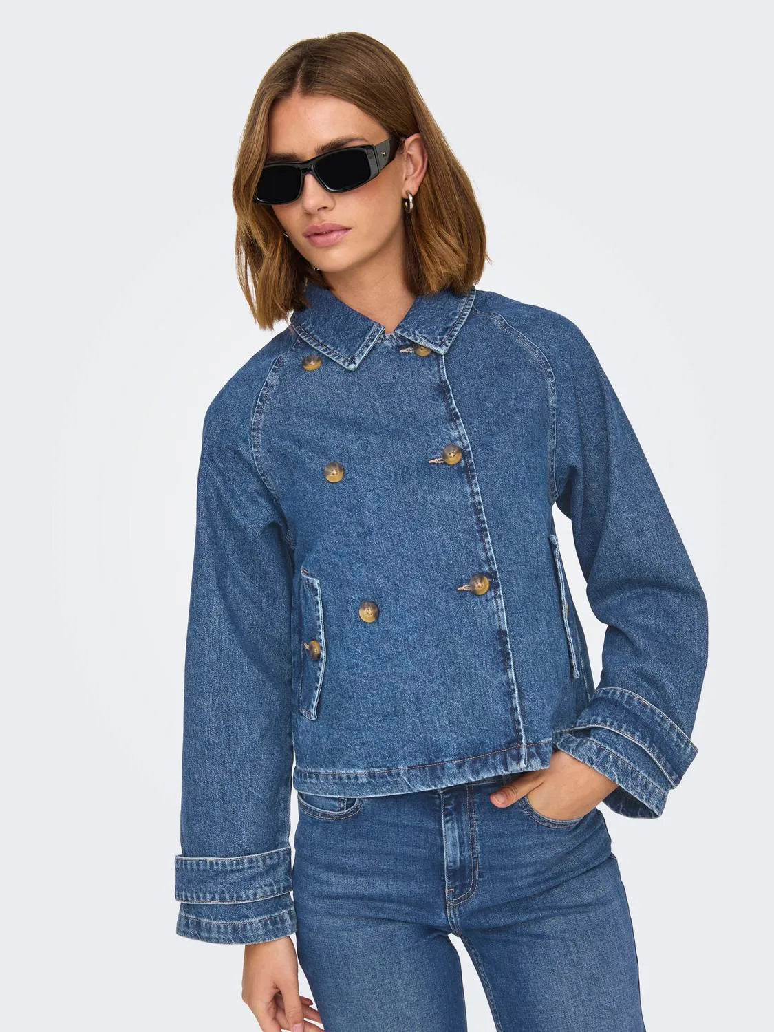 ONLY - Denim kort trenchcoat - Blue denim - April