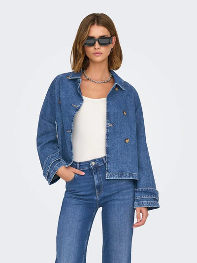 ONLY - Denim kort trenchcoat - Blue denim - April