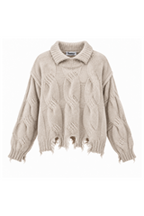 Sassy Copenhagen - Kabelstrik med Flossede Kanter - Beige Melange - Karla