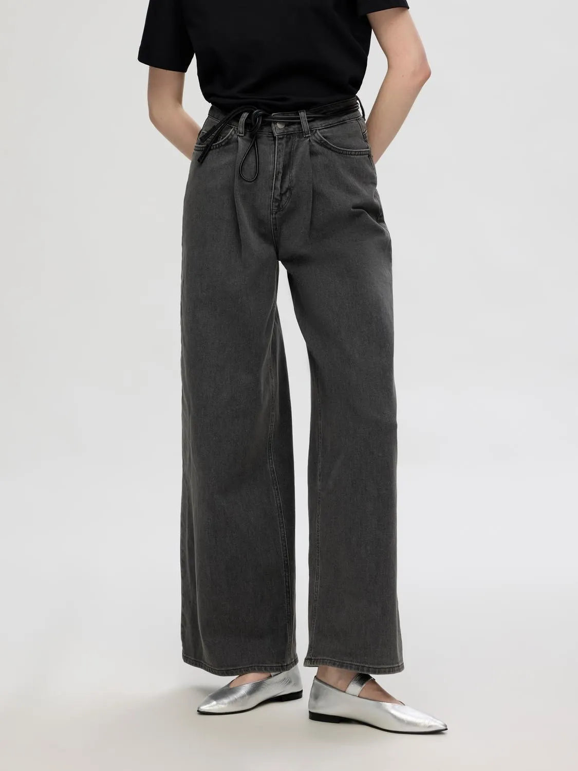 Selected femme - Jeans - Extra wide fit - Gray - Olivia