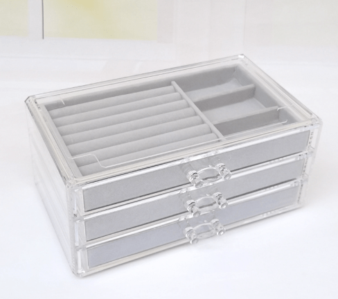 Andcopenhagen Accessories Smykke organizer Sally  - 5 skuffer med grå velour bakker - Plexiglas