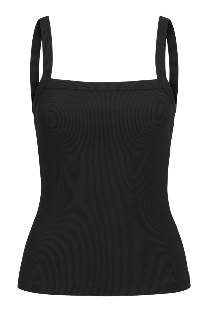 JJXX JXFIFI Organic Cotton Rib Top - Black, M – Stilkompagniet.dk