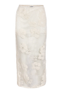 Cremefarvet blonde nederdel med blomsterdesign, elegant og delikat stil.
