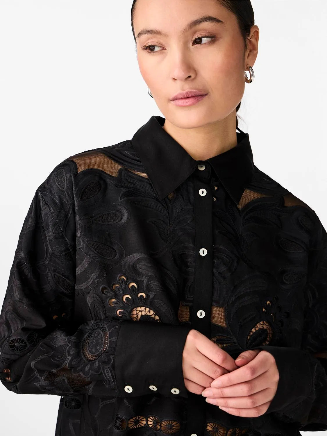 Lace mesh shirt - Black - Pi - YAS